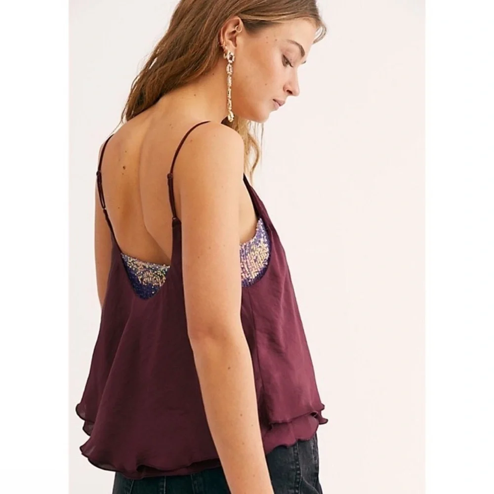 Free People Turn It On Cami with sequin layer Medium